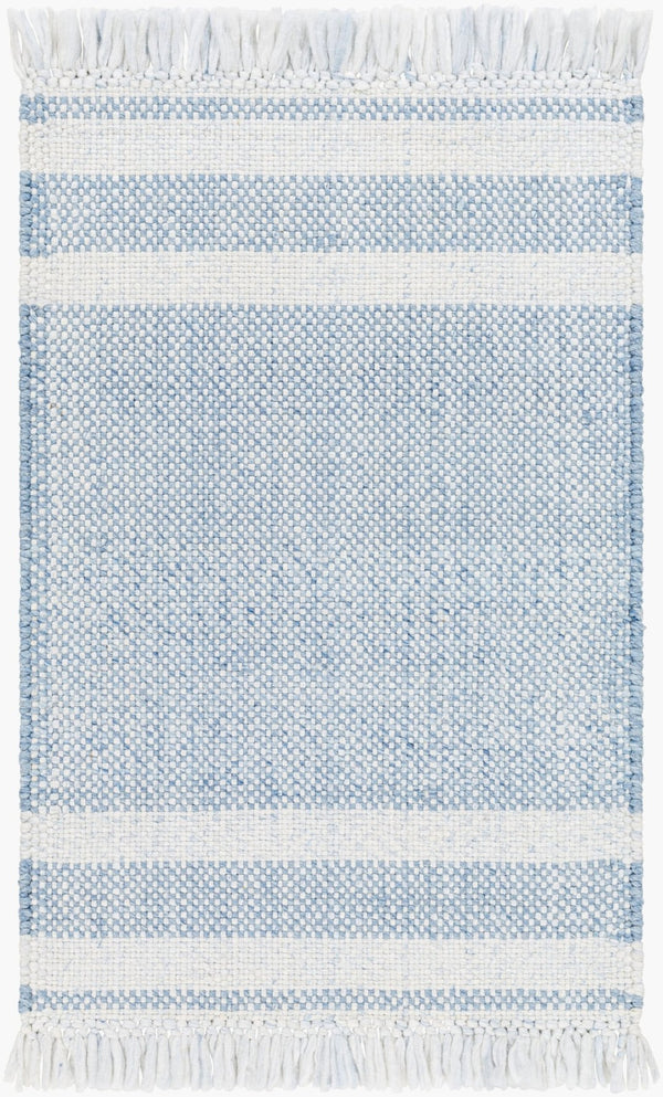 Livabliss Primrose Handwoven Recycled Pet Flatweave Area Rug with Fringe Cottage Living Room White, Denim 2' x 3' PRM2302-23