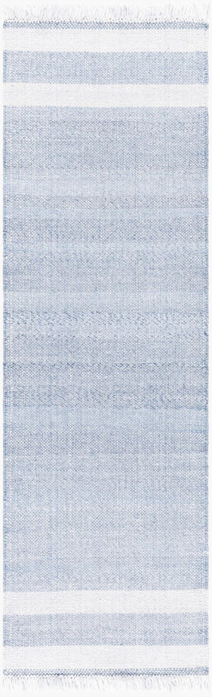 Livabliss Primrose Handwoven Recycled Pet Flatweave Area Rug with Fringe Cottage Living Room White, Denim 2'6" x 8' PRM2302-268