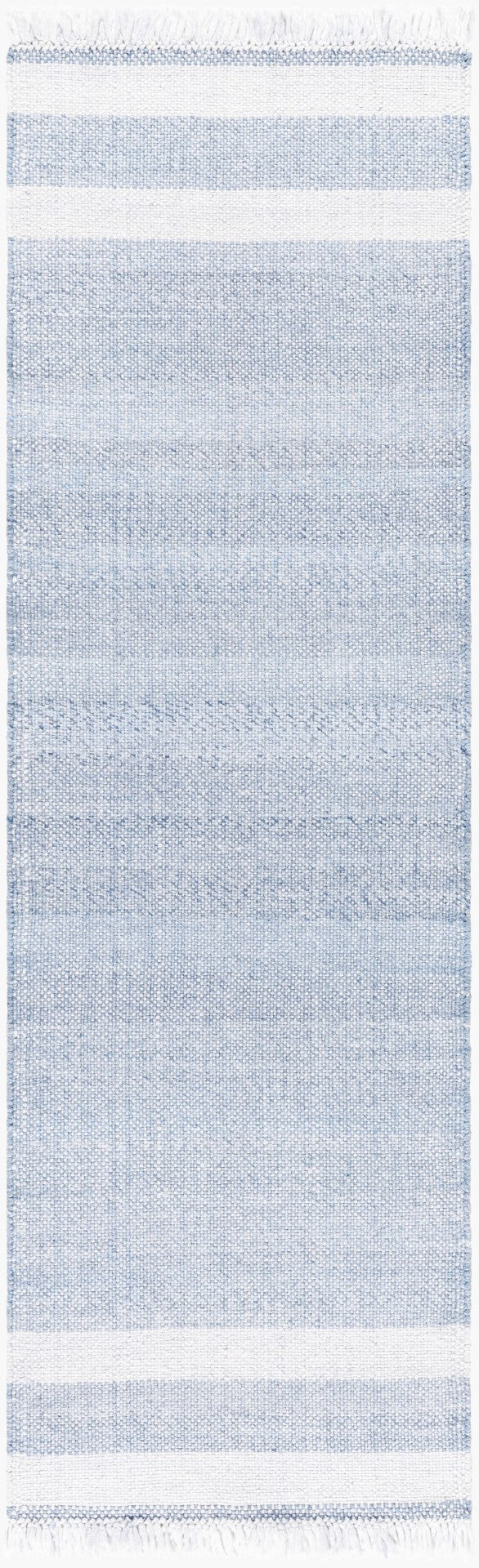 Livabliss Primrose Handwoven Recycled Pet Flatweave Area Rug with Fringe Cottage Living Room White, Denim 2'6" x 8' PRM2302-268