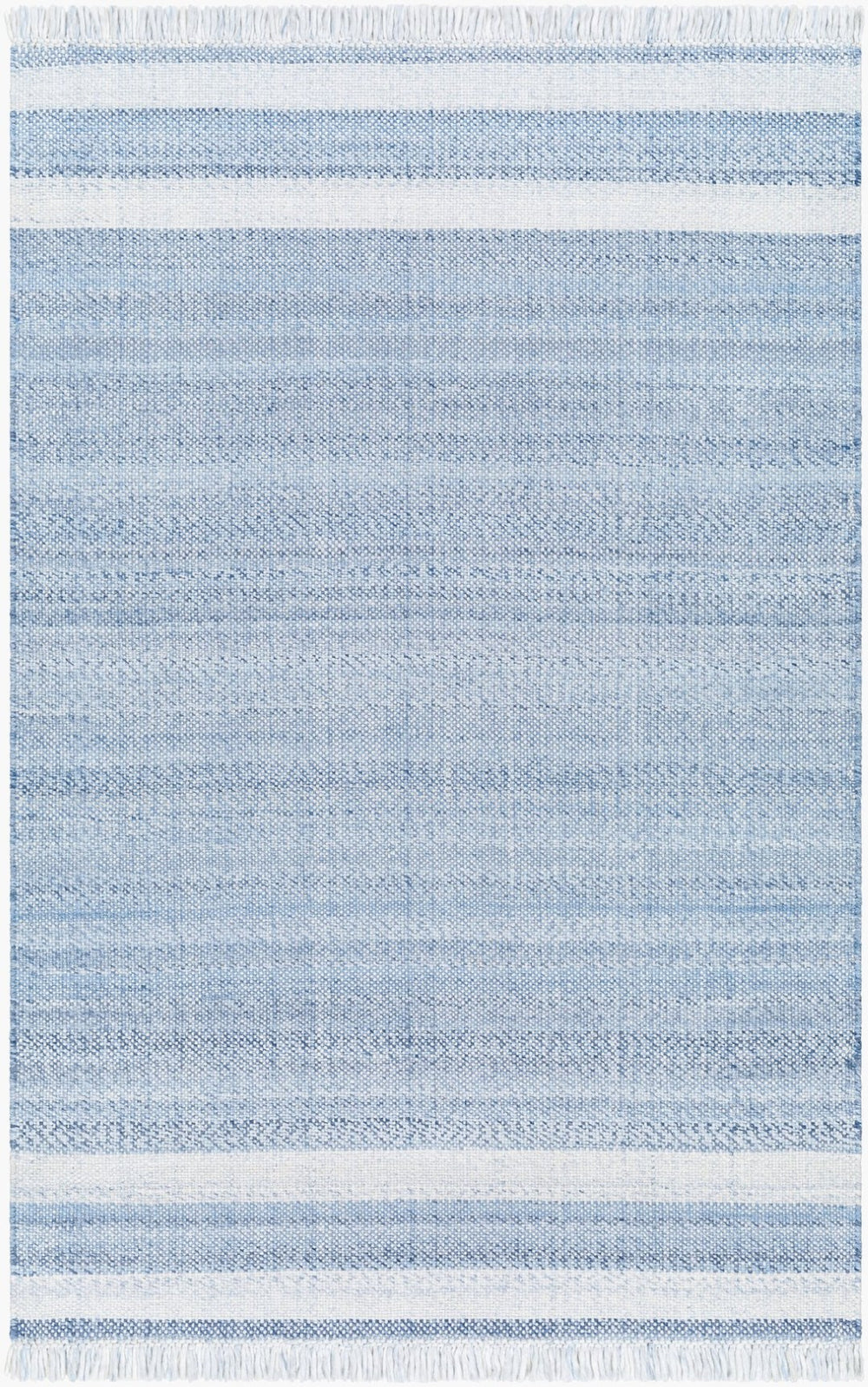 Livabliss Primrose Handwoven Recycled Pet Flatweave Area Rug with Fringe Cottage Living Room White, Denim 8' x 10' PRM2302-810