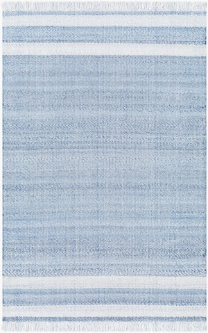 Livabliss Primrose Handwoven Recycled Pet Flatweave Area Rug with Fringe Cottage Living Room White, Denim 8' x 10' PRM2302-810