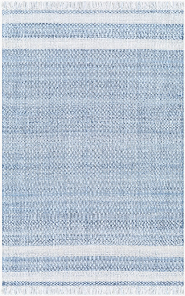 Livabliss Primrose Handwoven Recycled Pet Flatweave Area Rug with Fringe Cottage Living Room White, Denim 8' x 10' PRM2302-810