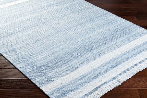 Livabliss Primrose Handwoven Recycled Pet Flatweave Area Rug with Fringe Cottage Living Room White, Denim 8' x 10' PRM2302-810