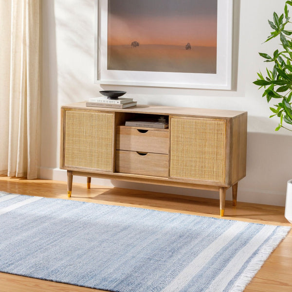 Livabliss Primrose Handwoven Recycled Pet Flatweave Area Rug with Fringe Cottage Living Room White, Denim 8' x 10' PRM2302-810