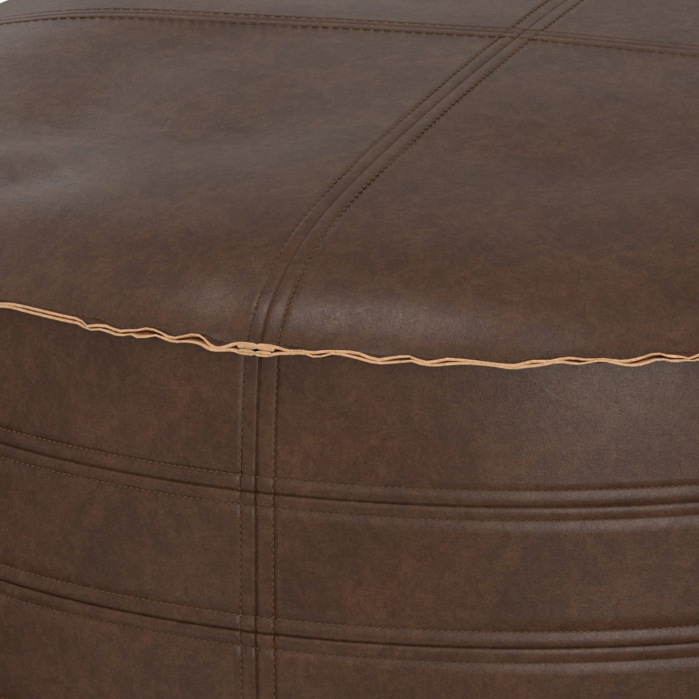 English Elm Brody - Stylish 32" Round Pouf Coffee Table In Distressed Dark Brown - Versatile Seating & Ottoman B136P159352