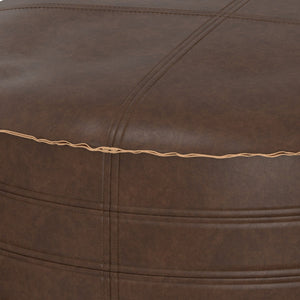 English Elm Brody - Stylish 32" Round Pouf Coffee Table In Distressed Dark Brown - Versatile Seating & Ottoman B136P159352