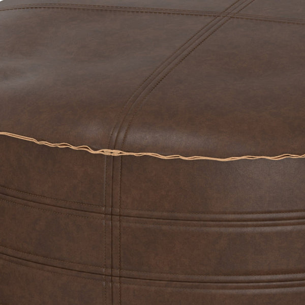 English Elm Brody - Stylish 32" Round Pouf Coffee Table In Distressed Dark Brown - Versatile Seating & Ottoman B136P159352