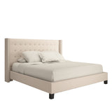 Homelegance By Top-Line Magnolia Nailhead Wingback Tufted Upholstered Bed Beige Linen