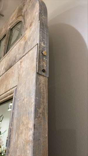 Metal French Door with Weathered Iron Facade, Side Windows, and Aged Patina – Stunning Elegance!