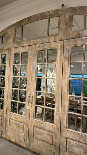Metal French Door with Weathered Iron Facade, Side Windows, and Aged Patina – Stunning Elegance!