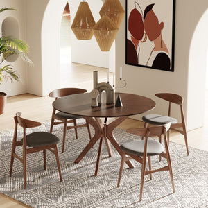 VIG Furniture Prospect 47" Round Walnut Dining Table With Sunburst Veneer Top & Crossed Wood Base Seats 4 VGMAMIT-5276-3