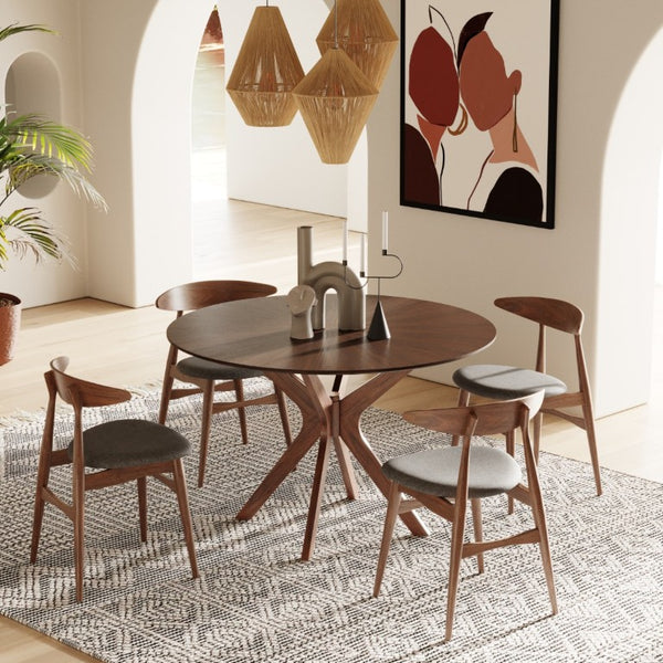 VIG Furniture Prospect 47" Round Walnut Dining Table With Sunburst Veneer Top & Crossed Wood Base Seats 4 VGMAMIT-5276-3