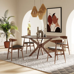 VIG Furniture Prospect Walnut 59" Round Dining Table With Sunburst Veneer, Beveled Edge & Solid Wood Base — Seats 6 VGMAMIT-5276-2