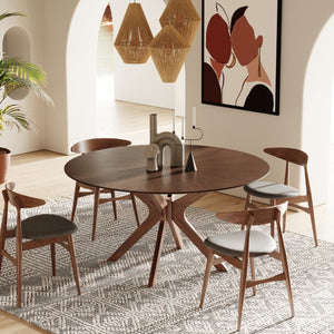 VIG Furniture Prospect Walnut 59" Round Dining Table With Sunburst Veneer, Beveled Edge & Solid Wood Base — Seats 6 VGMAMIT-5276-2