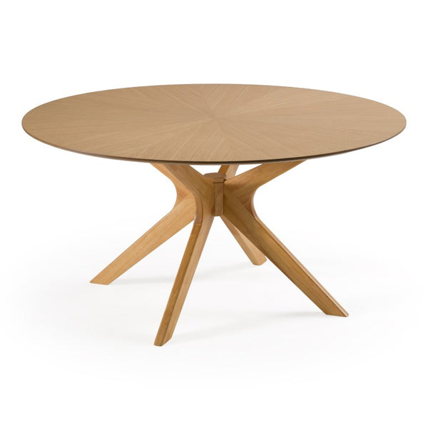 VIG Furniture Prospect 59" Round Natural Oak Dining Table — Beveled Edge, Solid Wood Pedestal, Seats 6, Modern Appeal VGMAMIT-5276-2-NAT