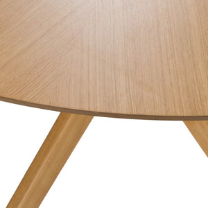 VIG Furniture Prospect 59" Round Natural Oak Dining Table — Beveled Edge, Solid Wood Pedestal, Seats 6, Modern Appeal VGMAMIT-5276-2-NAT