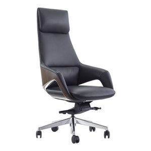VIG Furniture Prost High-Back Executive Leather Chair With Aluminum Base, Synchro-Tilt, Smooth Casters, 330 Lb Capacity Black Office Chair VGFU-FK005-A-BLK-OFF-CH