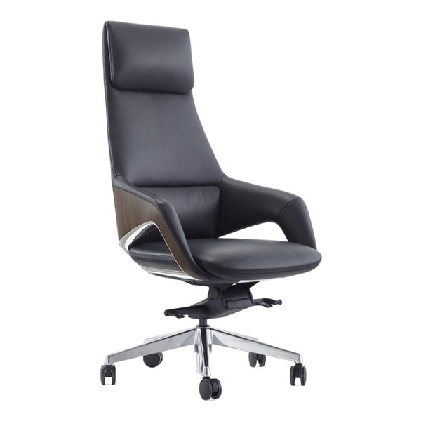 VIG Furniture Prost High-Back Executive Leather Chair With Aluminum Base, Synchro-Tilt, Smooth Casters, 330 Lb Capacity Black Office Chair VGFU-FK005-A-BLK-OFF-CH
