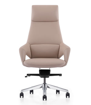 VIG Furniture Prost High-Back Executive Leather Chair With Aluminum Base, Synchro-Tilt, Smooth Casters, 330 Lb Capacity Beige Office Chair VGFU-FK005-A-BG-OFF-CH
