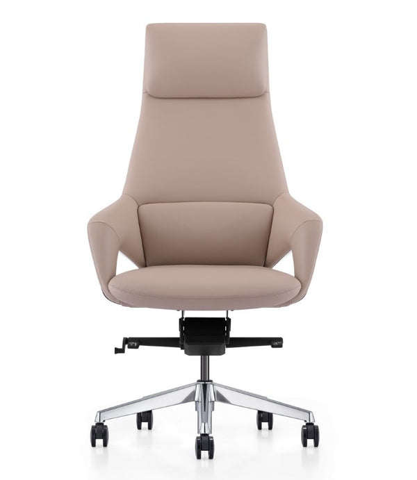 VIG Furniture Prost High-Back Executive Leather Chair With Aluminum Base, Synchro-Tilt, Smooth Casters, 330 Lb Capacity Beige Office Chair VGFU-FK005-A-BG-OFF-CH