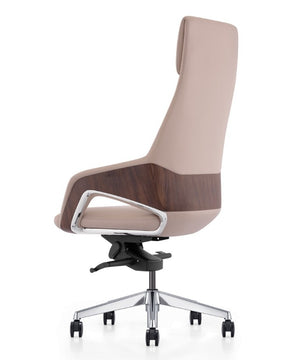 VIG Furniture Prost High-Back Executive Leather Chair With Aluminum Base, Synchro-Tilt, Smooth Casters, 330 Lb Capacity Beige Office Chair VGFU-FK005-A-BG-OFF-CH