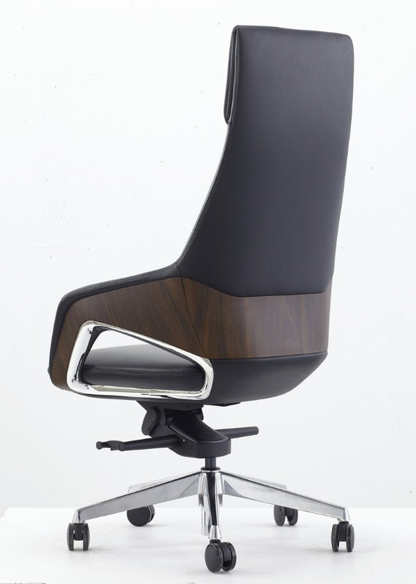 VIG Furniture Prost High-Back Executive Leather Chair With Aluminum Base, Synchro-Tilt, Smooth Casters, 330 Lb Capacity Black Office Chair VGFU-FK005-A-BLK-OFF-CH