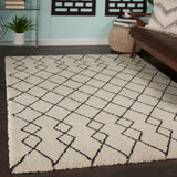 Nourison Geometric Shag GOS01 Machine Made Power-loomed Borderless Design Indoor Only Shag Farmhouse Rug Ivory,Charcoal, Ivory White 100% Polypropylene 99446482228