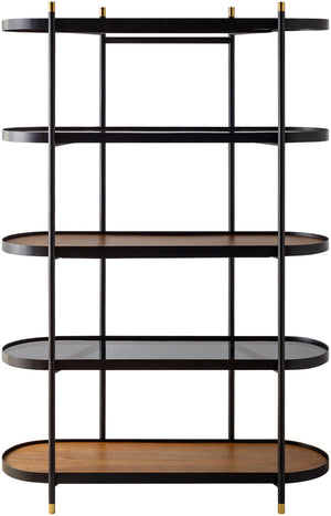 Pearson PRSN-001 74"H x 50"W x 18"D Bookcase PRSN001-745016  Top: Dark Brown, Black; Base: Black Surya