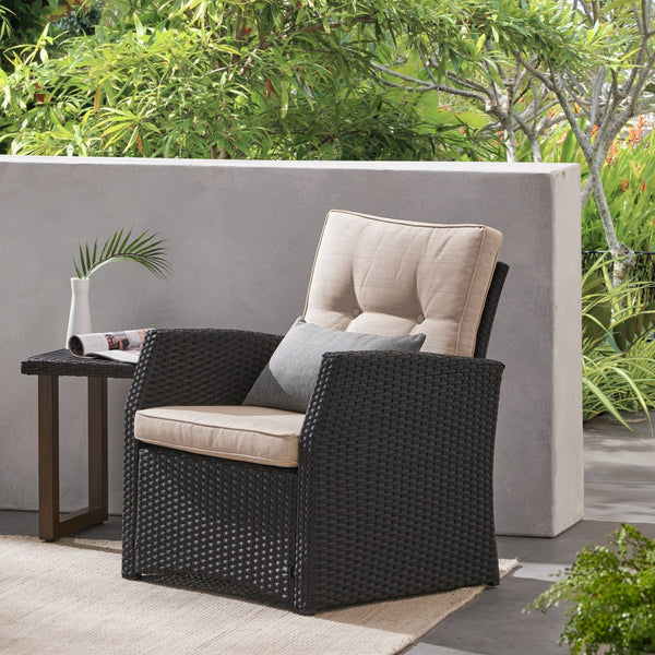 English Elm Christopher Knight Home® - ST MARTA SINGLE SOFA Dark Brown PE Rattan Outdoor Armchair with Iron Frame and Waterproof Cushion Comfort 57723.00DBRN