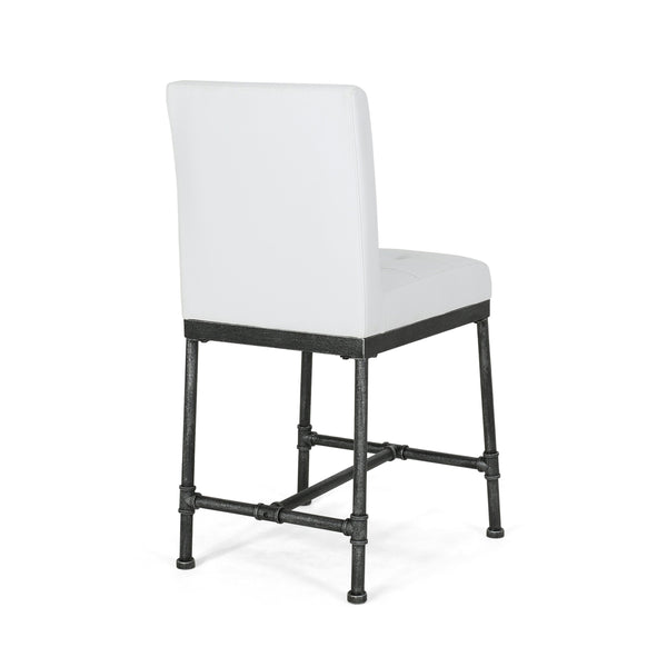 English Elm Christopher Knight Home® - COUNTER Button-Tufted White Wood Counter Stool Set of 2 with Industrial Metal Pipe Base, 38.8" H 65371.00WHI
