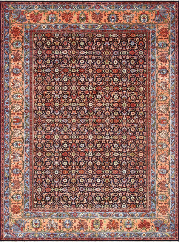 Pasargad Home Herati Hand-knotted Floral Wool Area Rug - Luxurious Navy & Peach 8'10"X12'0" Design   Ps-37-2 9x12