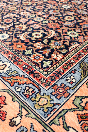 Pasargad Home Herati Hand-knotted Floral Wool Area Rug - Luxurious Navy & Peach 8'10"X12'0" Design   Ps-37-2 9x12