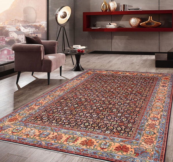Pasargad Home Herati Hand-knotted Floral Wool Area Rug - Luxurious Navy & Peach 8'10"X12'0" Design   Ps-37-2 9x12