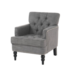 English Elm Christopher Knight Home® - HARRISON Tufted Club Chair with Diamond-Stitched Back, Nailhead Trim and Turned Birch Legs for Comfort and Style Charcoal 53444.00F