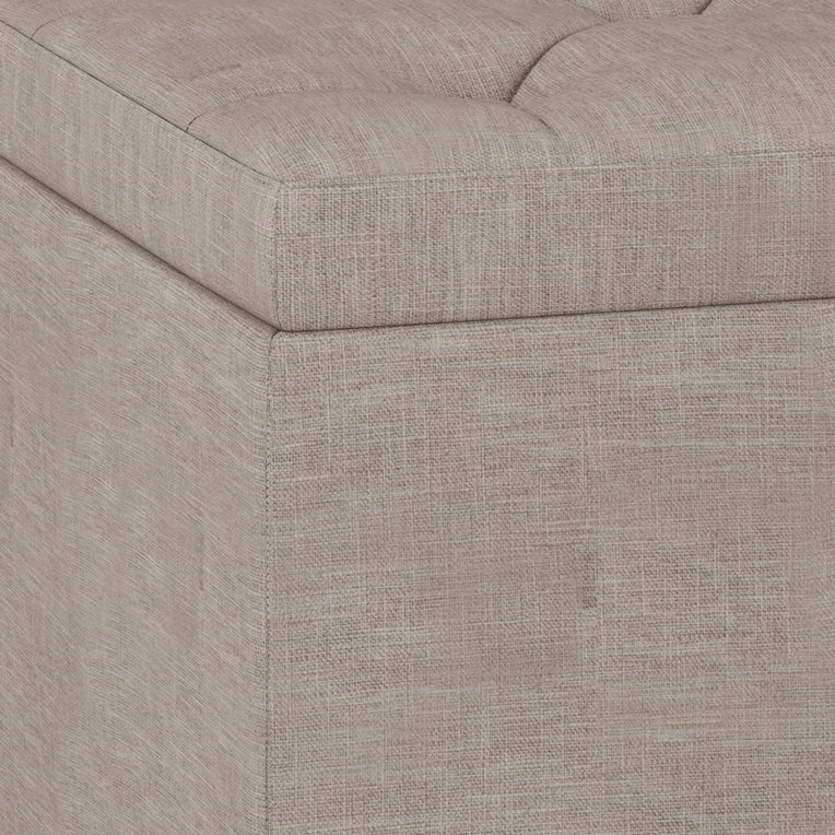 English Elm Hamilton Lift-Top Storage Ottoman - Elegant Natural Linen With Tufted Design & Hidden Storage Space B136P159940