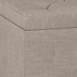 English Elm Hamilton Lift-Top Storage Ottoman - Elegant Natural Linen With Tufted Design & Hidden Storage Space B136P159940