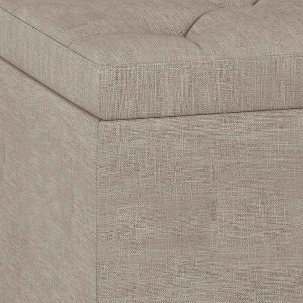 English Elm Hamilton Lift-Top Storage Ottoman - Elegant Natural Linen With Tufted Design & Hidden Storage Space B136P159940