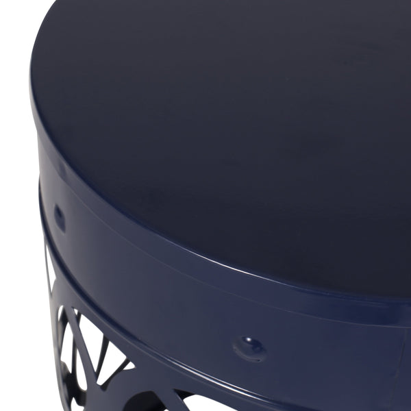 English Elm Outdoor Powder-coated Iron Nesting Accent Tables Set of 2 Laser-cut Circle Design Navy Blue 73606.00NBLU