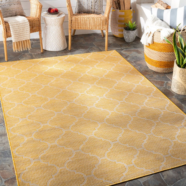 Livabliss Pasadena Flatweave Polypropylene Area Rug Traditional Geometric Pattern for Entryway or Patio Saffron 6'4" x 9' PSA2347-679