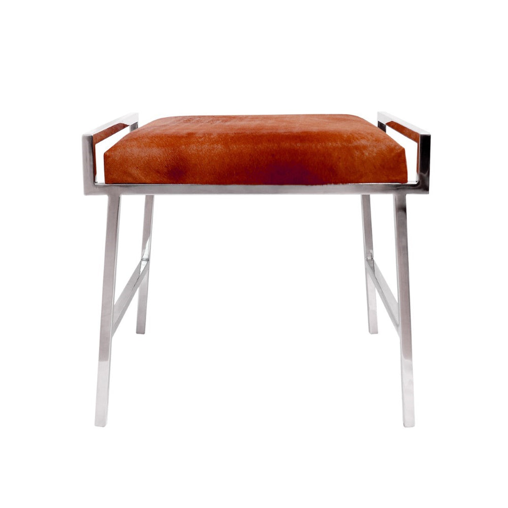 Pasargad Eira Cowhide Stool - Unique Brown Accent With Stainless Steel Frame For Stylish Spaces Brown Cowhide Psae-002