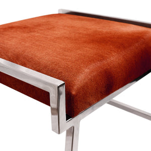 Pasargad Eira Cowhide Stool - Unique Brown Accent With Stainless Steel Frame For Stylish Spaces Brown Cowhide Psae-002