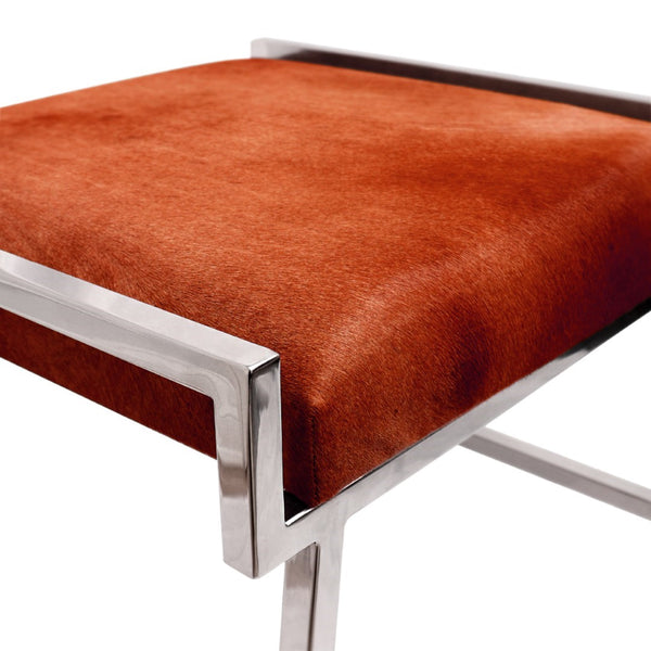 Pasargad Eira Cowhide Stool - Unique Brown Accent With Stainless Steel Frame For Stylish Spaces Brown Cowhide Psae-002