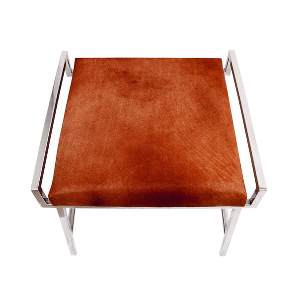 Pasargad Eira Cowhide Stool - Unique Brown Accent With Stainless Steel Frame For Stylish Spaces Brown Cowhide Psae-002