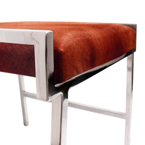 Pasargad Eira Cowhide Stool - Unique Brown Accent With Stainless Steel Frame For Stylish Spaces Brown Cowhide Psae-002