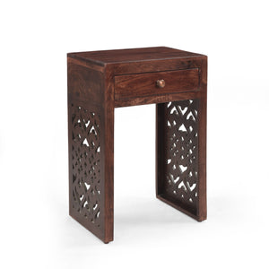 English Elm Christopher Knight Home® - End handcrafted traditional wood end table with carved detailing, mango-faux wood finish, drawer storage, 18"W 67337.00