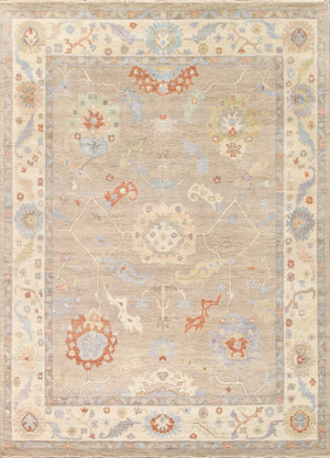 Pasargad Home Oushak Collection Hand-knotted Beige Wool Area Rug For Timeless Elegance In Décor   Psf-06 12x15