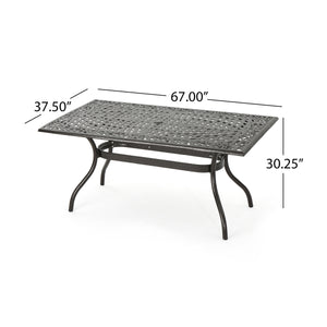 English Elm Christopher Knight Home® - PHOENIX Cast Aluminum Rectangle Dining Table with Floral Lattice, Umbrella Hole, Rust-Resistant Finish Bronze 69.75 L x 40.5 W x 4.75 H 57704.00