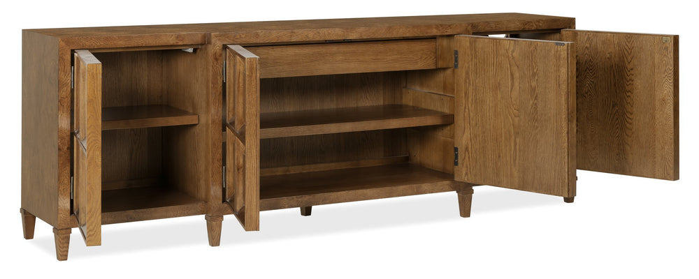 Hooker Furniture Melange Nikos Oak Breakfront Credenza with Bronze Hardware and Wire Management 628-85754-82