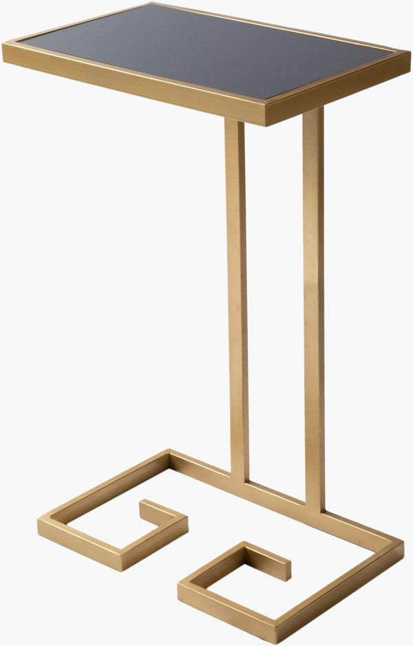 Surya Parisian 26"H X 16"W X 10"D Modern End Table – Elegant Glass & Metal Design For Contemporary Spaces Top, Black,Base, Gold Glass,Iron Psi-002