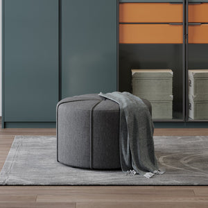 English Elm Ottoman Round Drum Tufted Footrest Neutral Fabric for Modern Living Rooms 71829.00CHAR